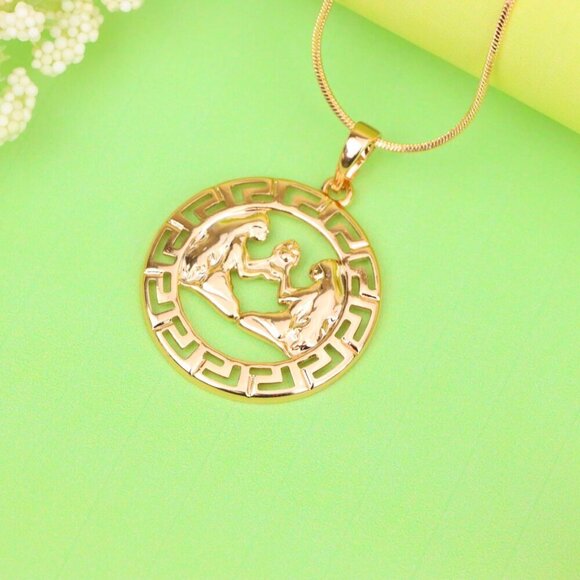 "Zodiac Twins Rose Gold Pendant with Polished Circular Frame Design, XPPT1330 - Picture 3 of 13